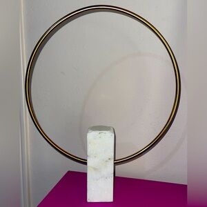 Marble Base With Metal Ring Home Decor White And Gold Tone Circular Sculpture